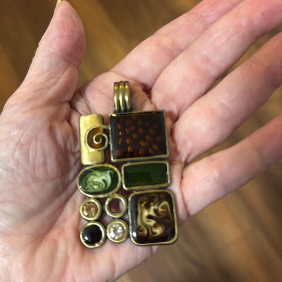 Vintage Premier Designs Antique Brass Mosaic Style Pendant/Enhancer on Chain. - Picture 6 of 7